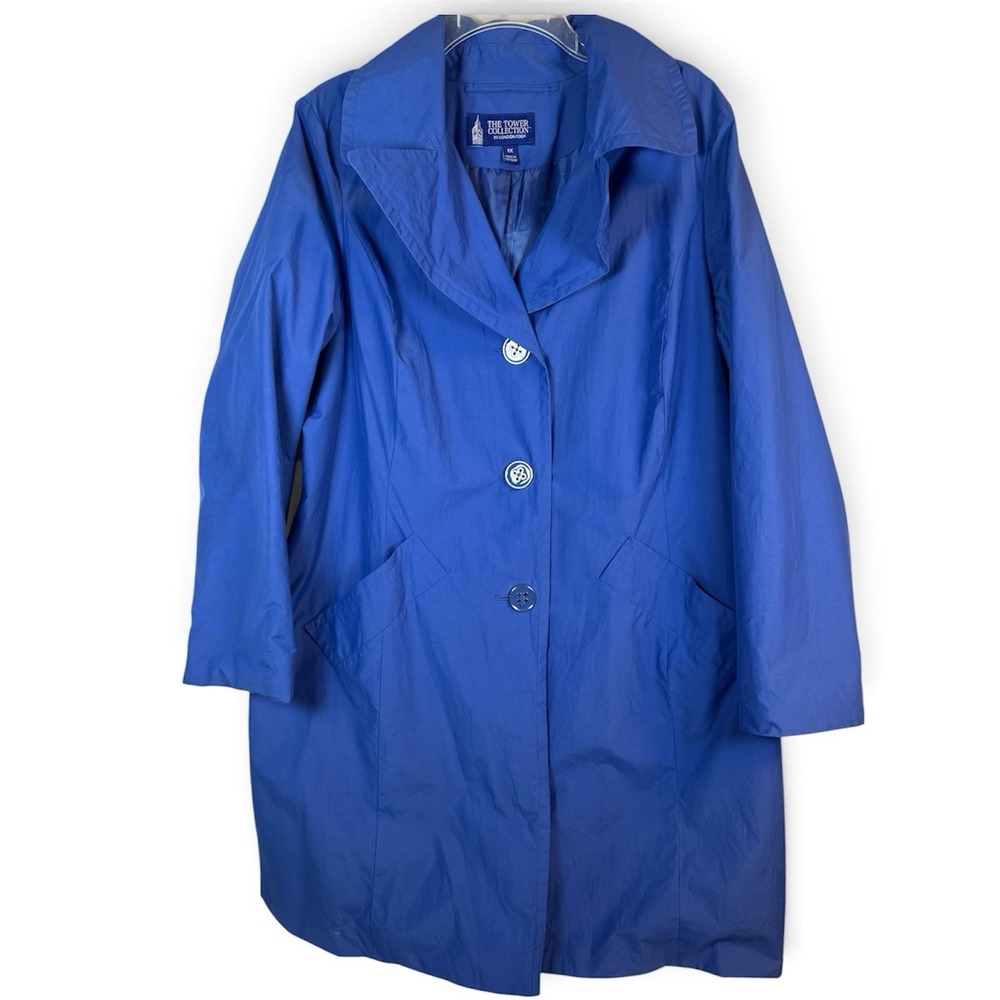 London Fog The Tower Collection Blue Plus Size Trench Coat 1X Chunky Buttons